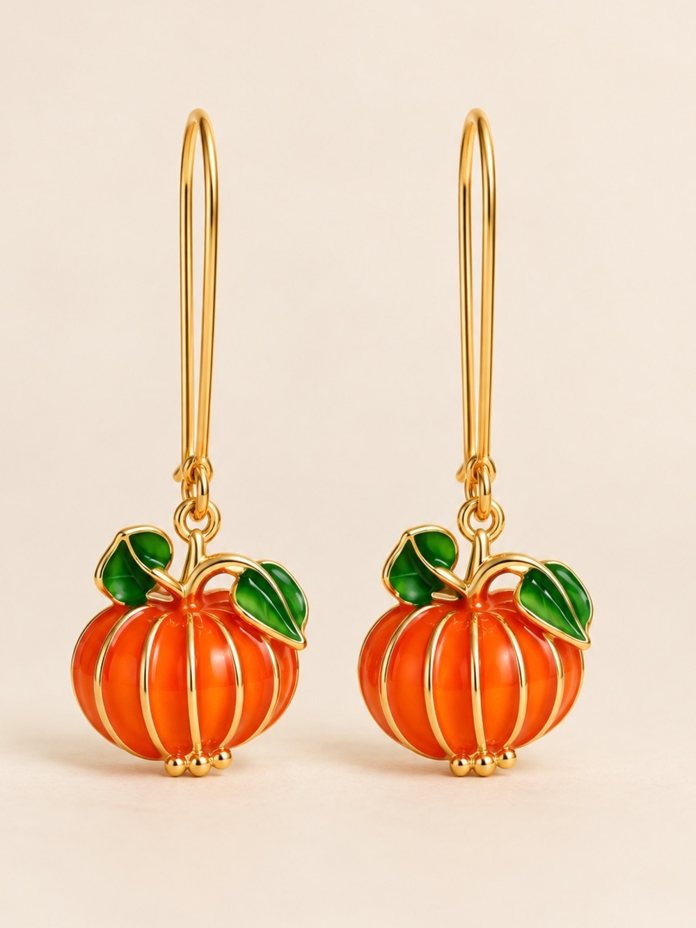 Orange Pumpkin Gold Drop Earrings